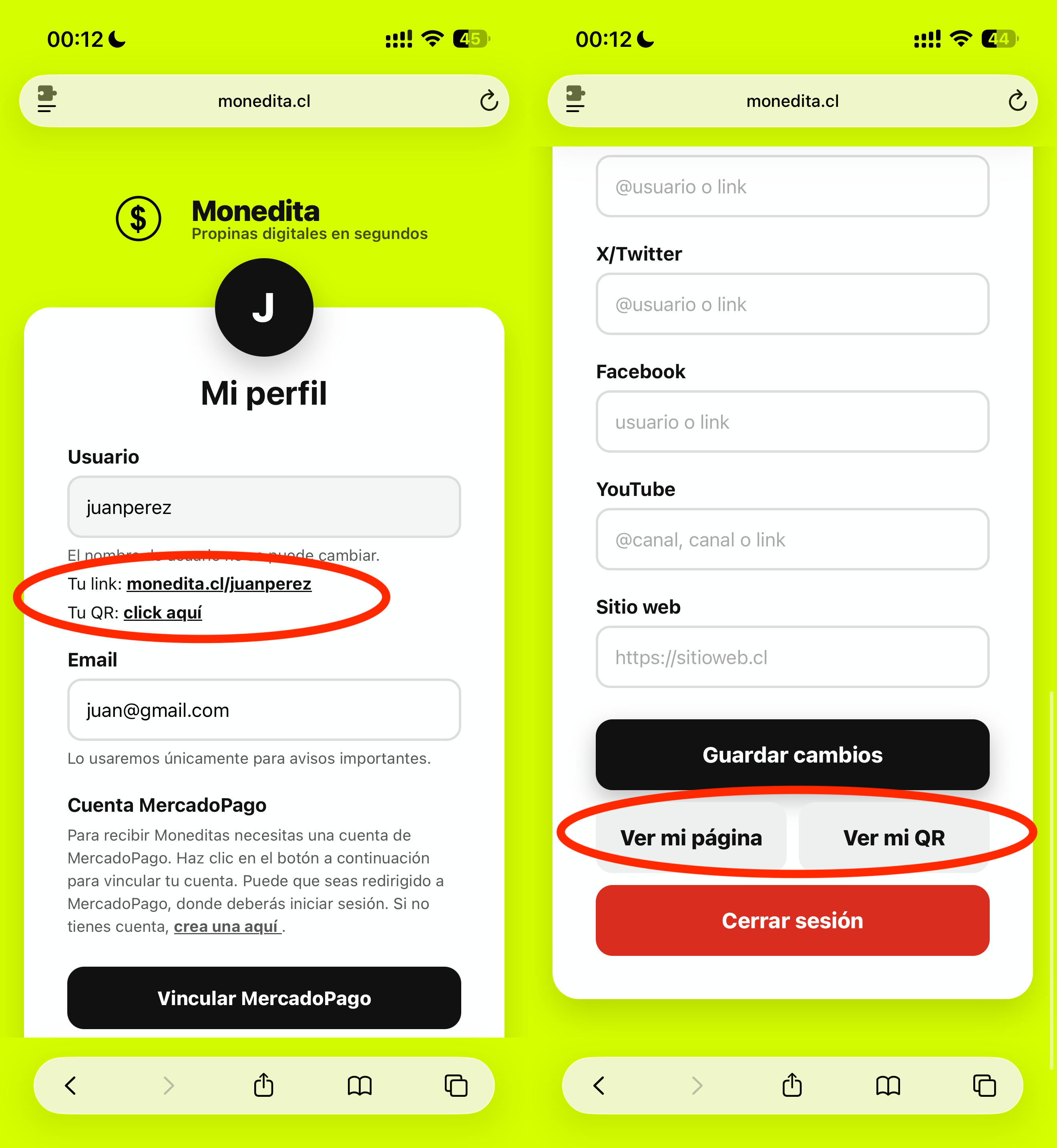 Link y QR de Monedita